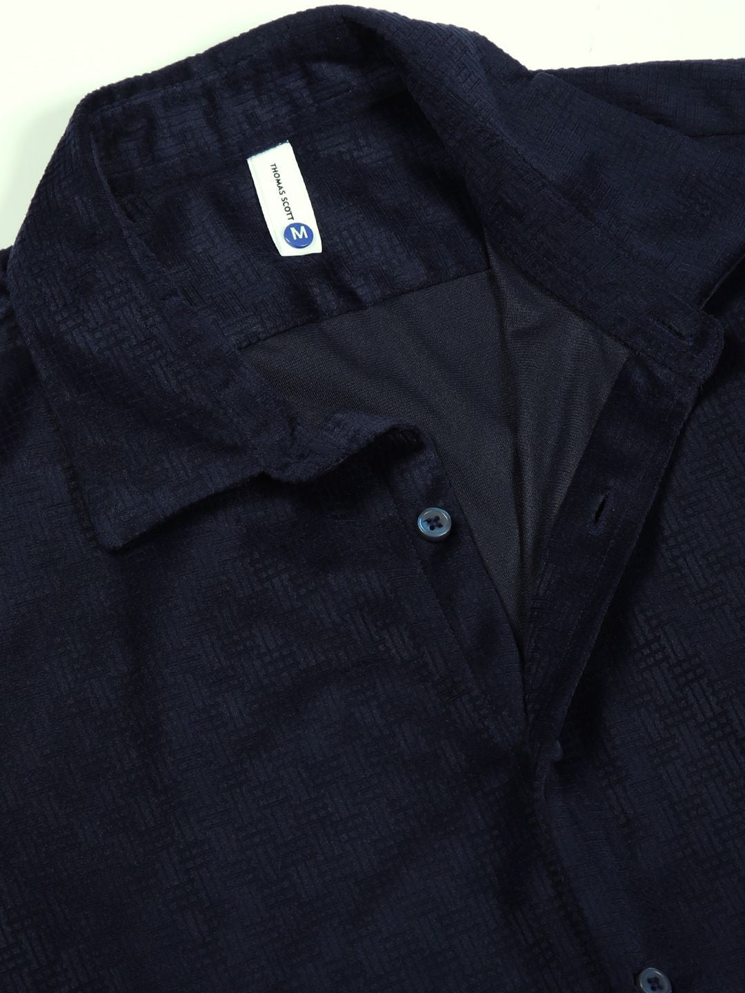 Thomas Scott Men Classic Spread Collar Textured Solid Slim Fit Casual Shirt