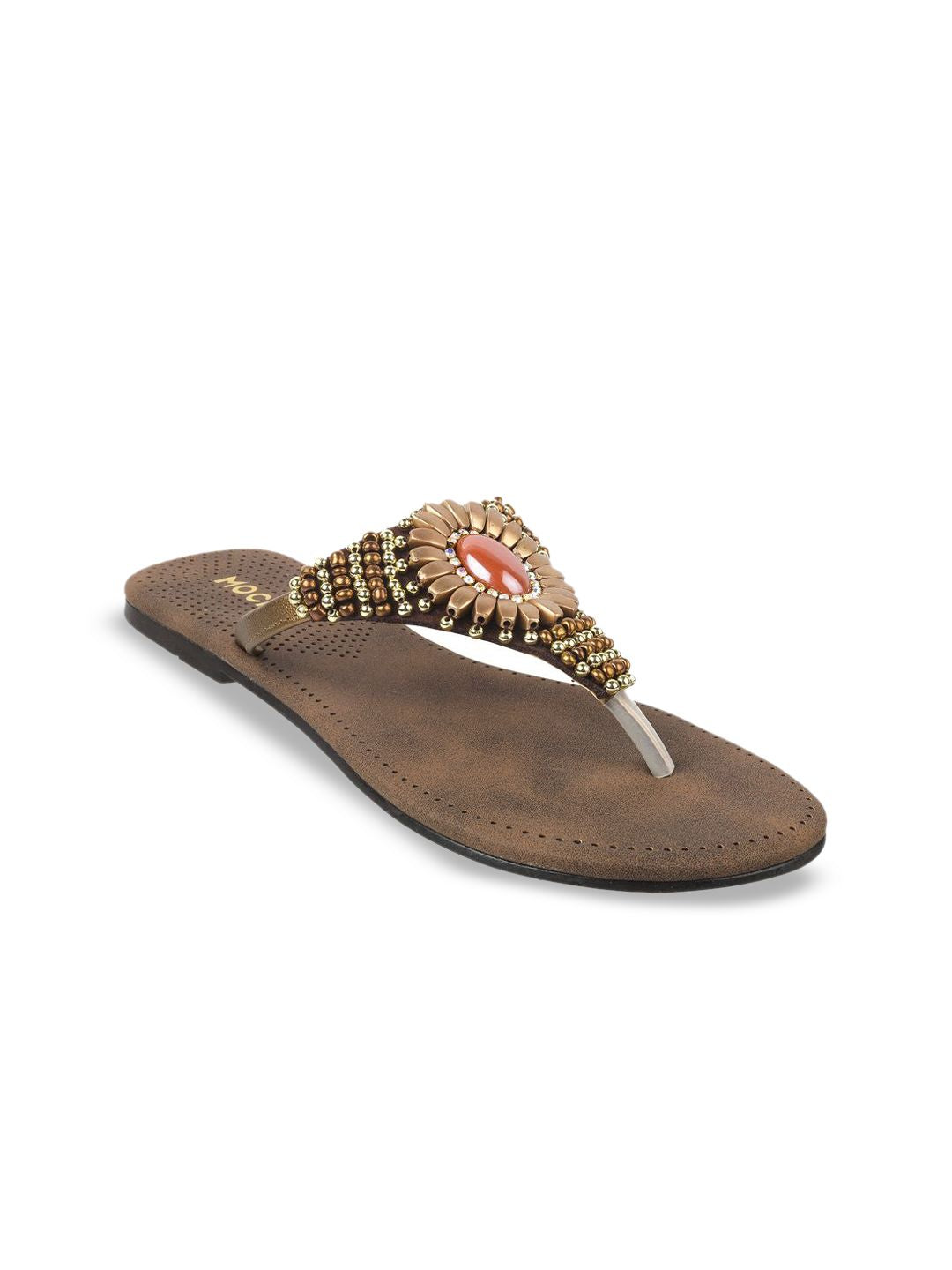 Mochi Women Ethnic Embellished Open Toe Flats
