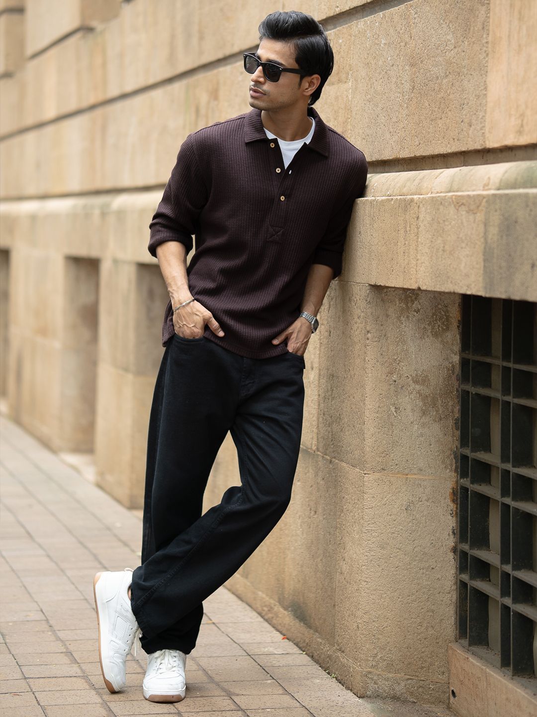 Powerlook Self Design Polo Collar T-shirt