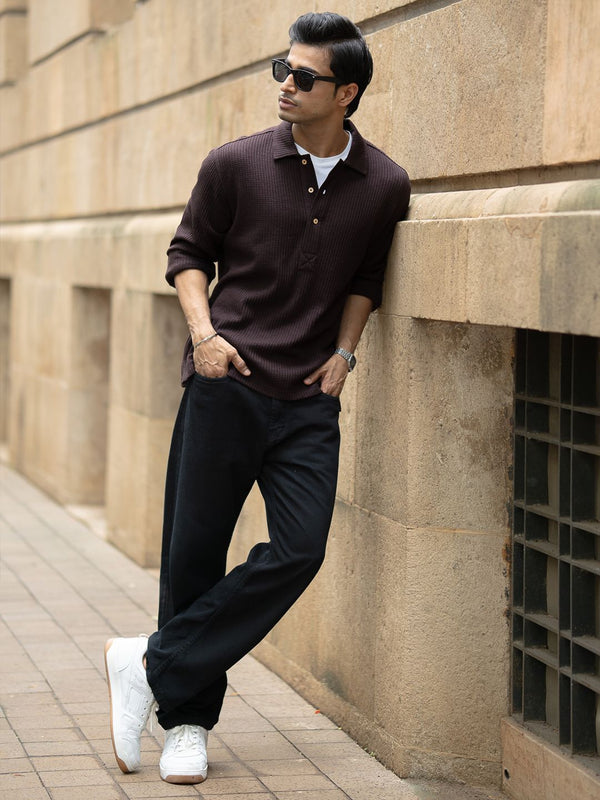 Powerlook Self Design Polo Collar T-shirt