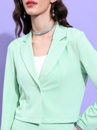 Tokyo Talkies Green Notched Lapel Collar Blazer With Trouser