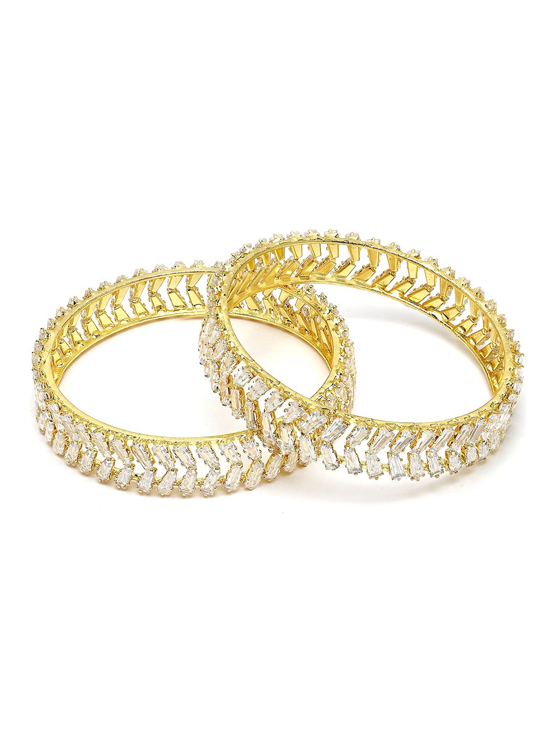 KARATCART Set Of 2 Gold Plated CZ Stone Studded Bangles