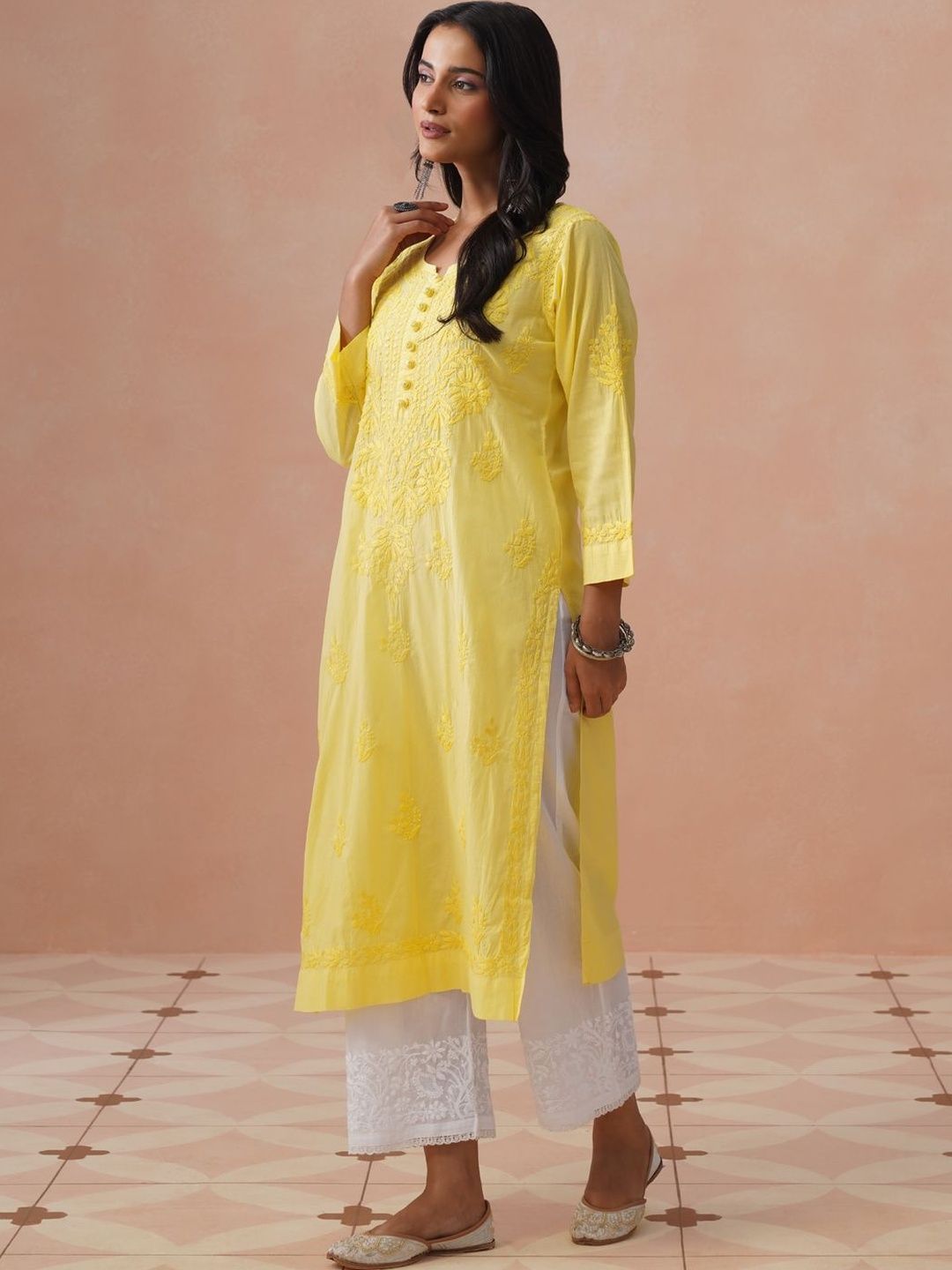 House of Chikankari Women Ethnic Motifs Embroidered Thread Work Kurta