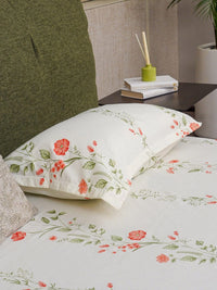 URBAN SPACE Peach-Coloured Printed Cotton 200 TC Single Bedsheet With 2 Pillow Covers