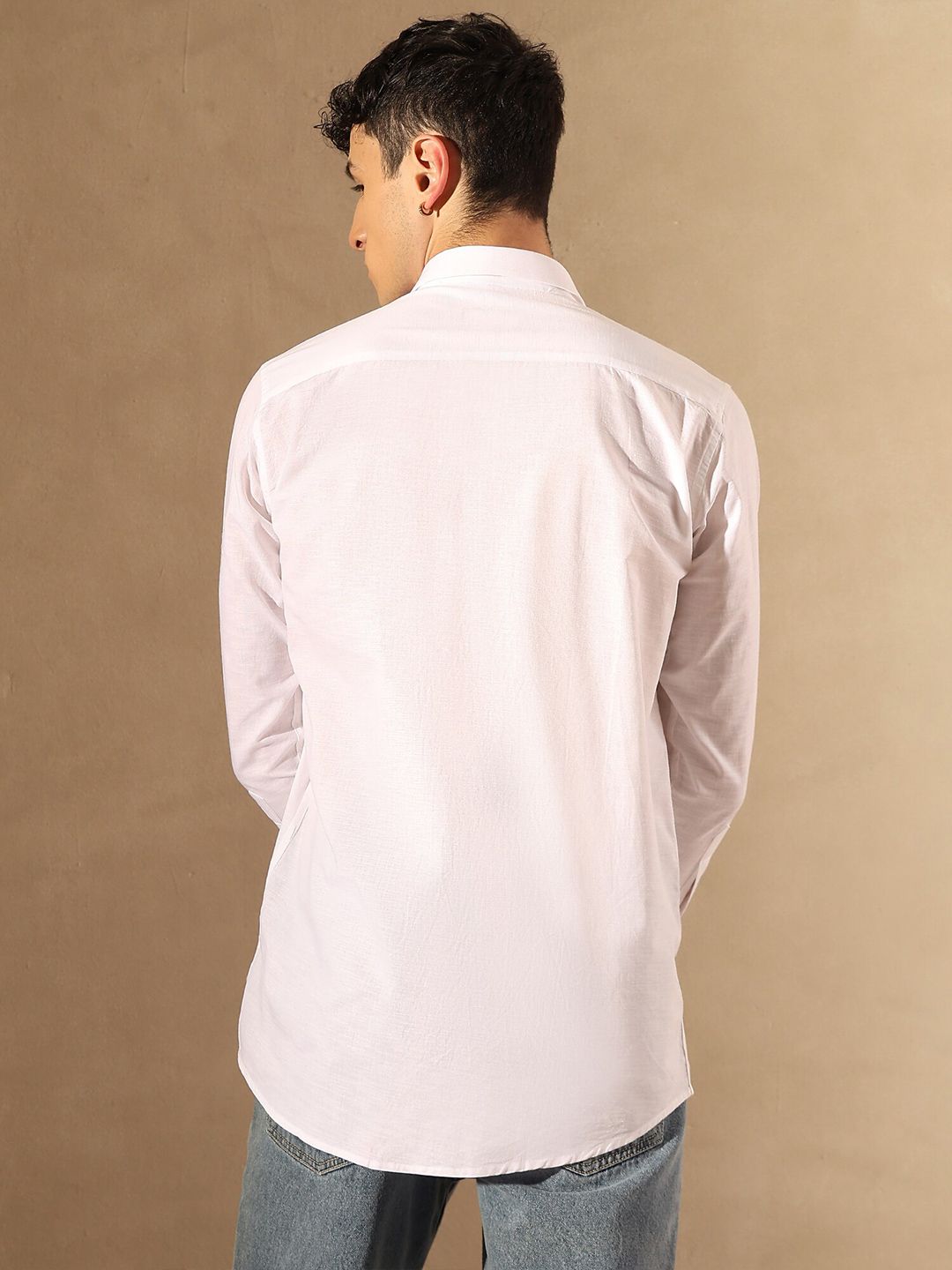 DENNISON Smart Spread Collar Cotton Linen Casual Shirt