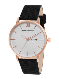 French Connection Men Rose Gold-Toned Dial & Black Leather Straps Analogue Watch