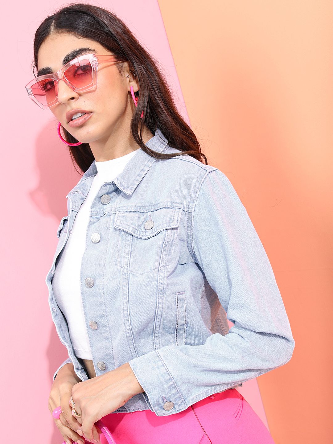 Tokyo Talkies Women Blue Solid Denim Jacket