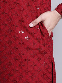 SOJANYA Geometric Embroidered Sequence Mandarin Collar Pure Cotton Kurta