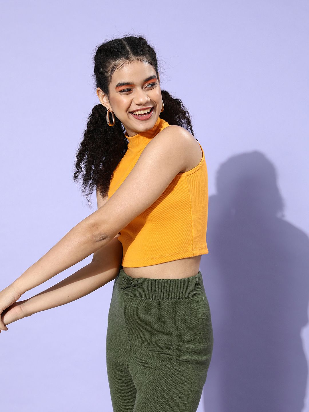 STREET 9 Woman Bright Yellow Solid Cropped Top