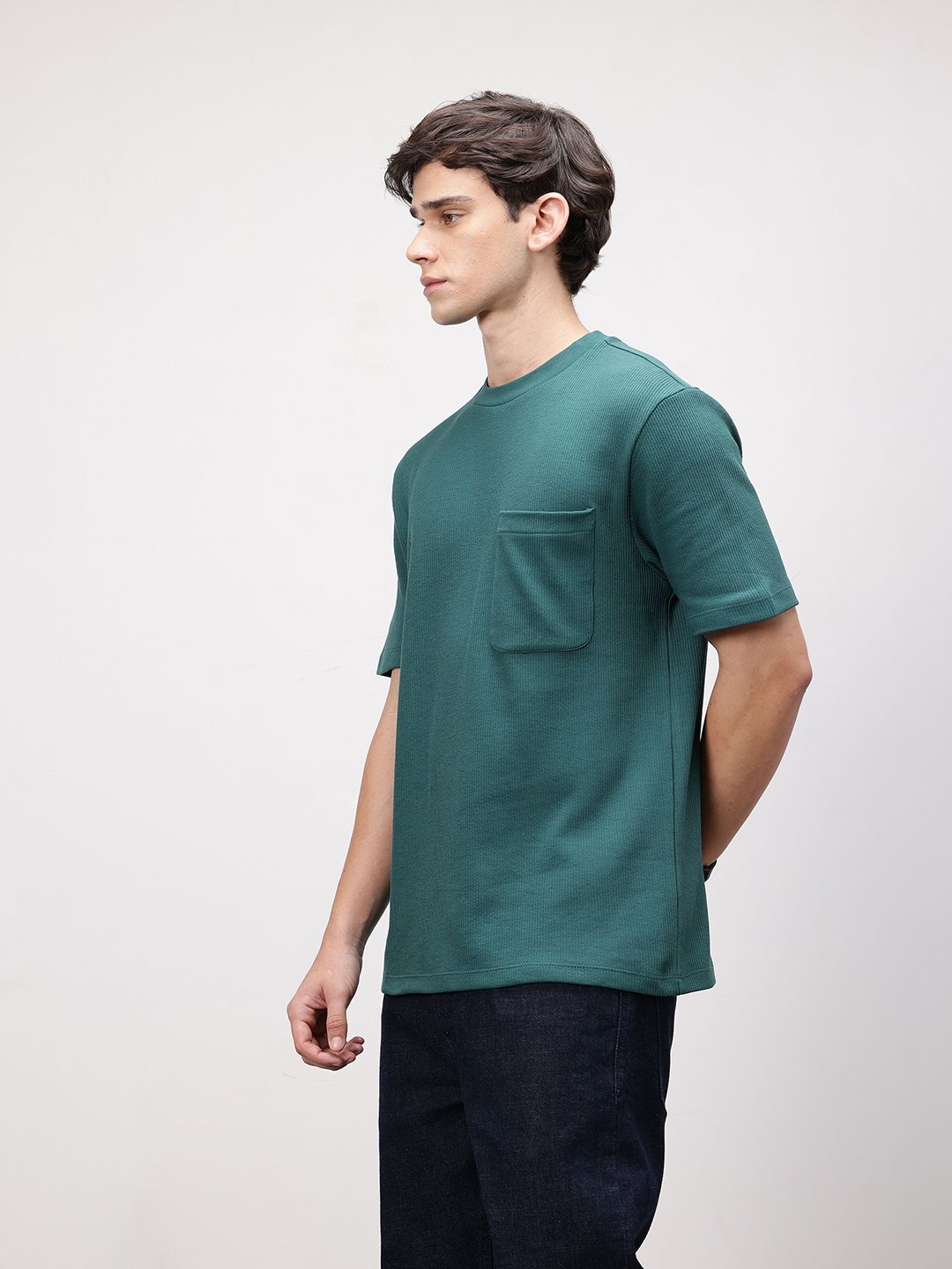 ether Grower Men Round Neck Ribbed Organic Cotton Comfort Fit T-shirt