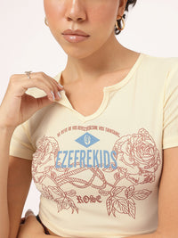 DressBerry Damsel Effect Printed Ribbed Crop T-shirt