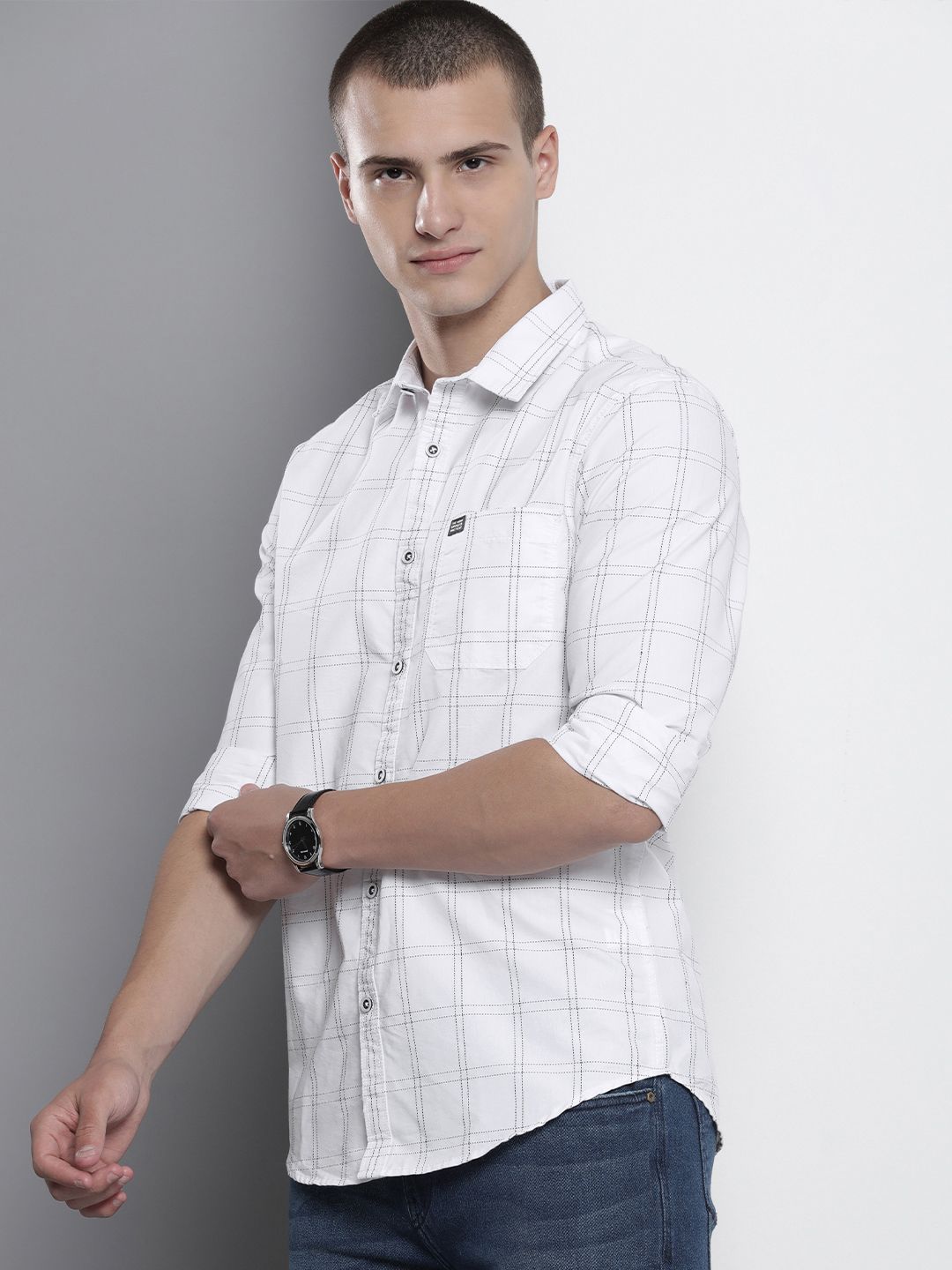 The Indian Garage Co Windowpane Checked Cotton Casual Shirt