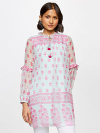 Global Desi Floral Printed Mandarin Collar Ethnic Tunic