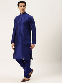 SOJANYA Men Navy Blue Kurta with Churidar And Nehru Jacket