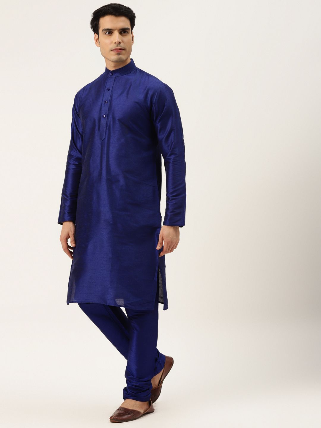 SOJANYA Men Navy Blue Kurta with Churidar And Nehru Jacket
