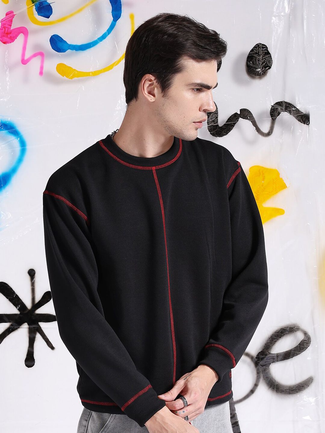 The Indian Garage Co Round Neck Long Sleeves Embroidered Pullover Sweatshirt