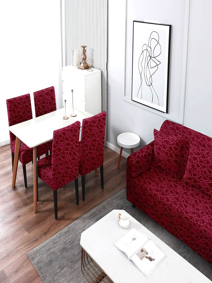 Cortina Burgundy Geometric Printed 3-Seater Sofa Covers