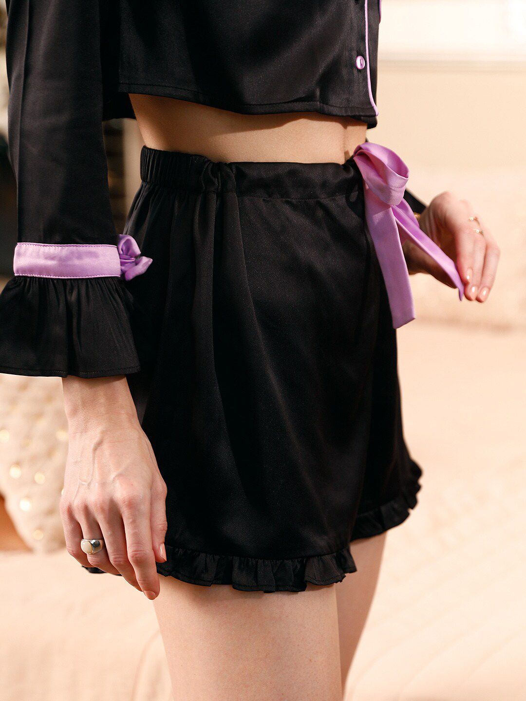STREET 9 Black Cropped Shirt With Shorts