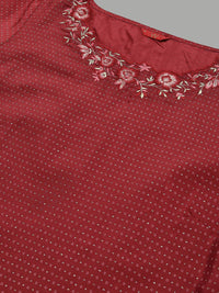 W Women Geometric Print Shantung Straight Kurta