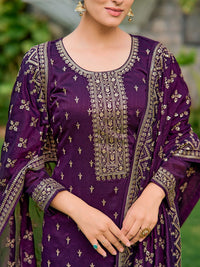 Kalini Floral bersulam kurta lurus dengan seluar & dupatta