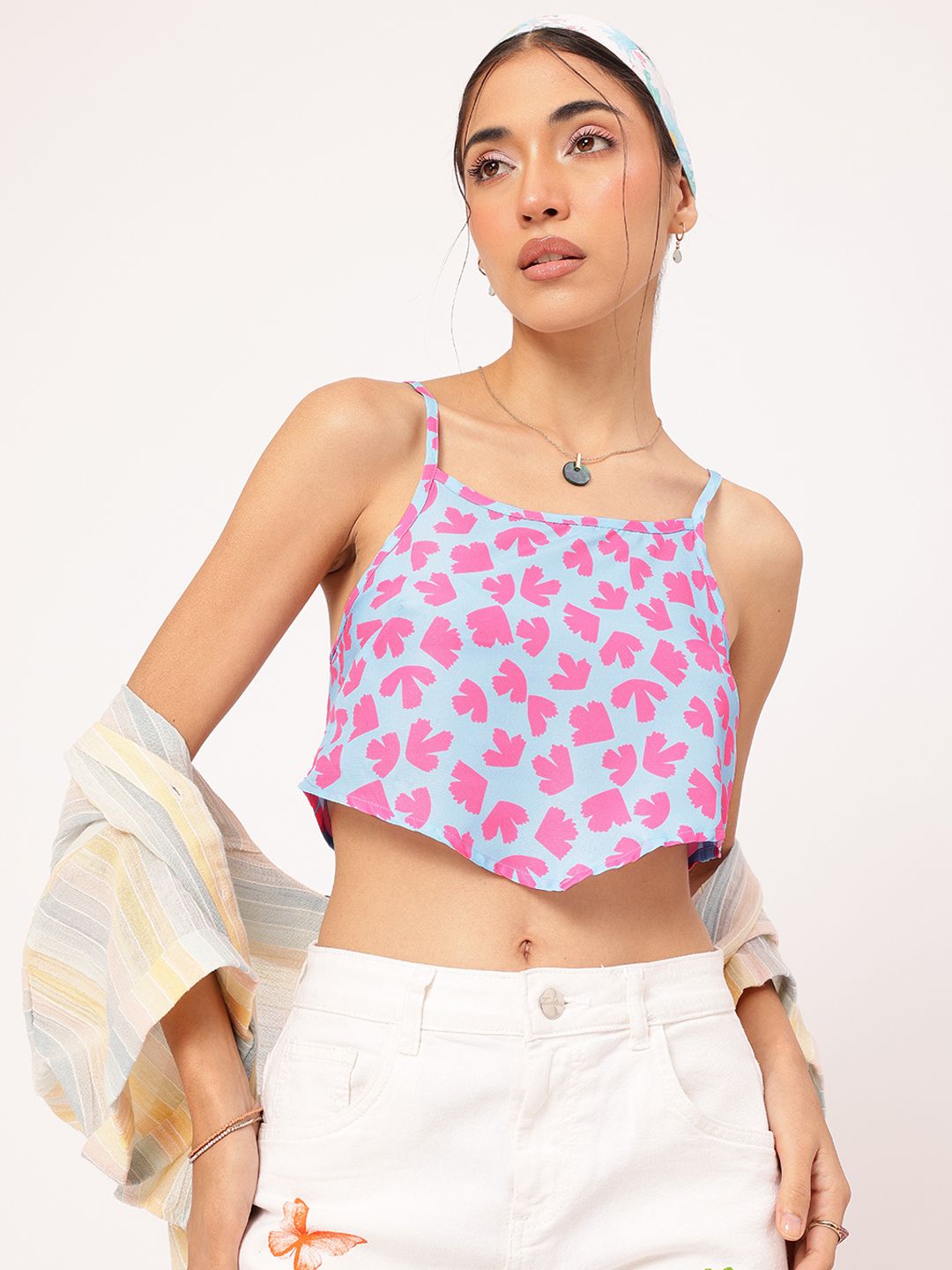DressBerry Cotton Candy Cute Floral Strappy Crop Top