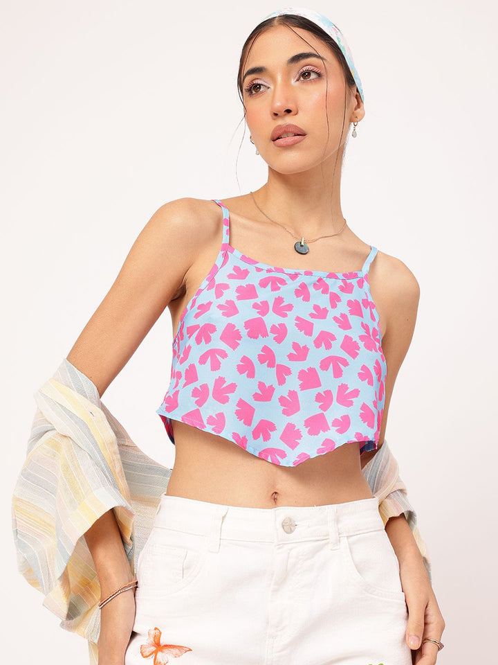 DressBerry Cotton Candy Cute Floral Strappy Crop Top