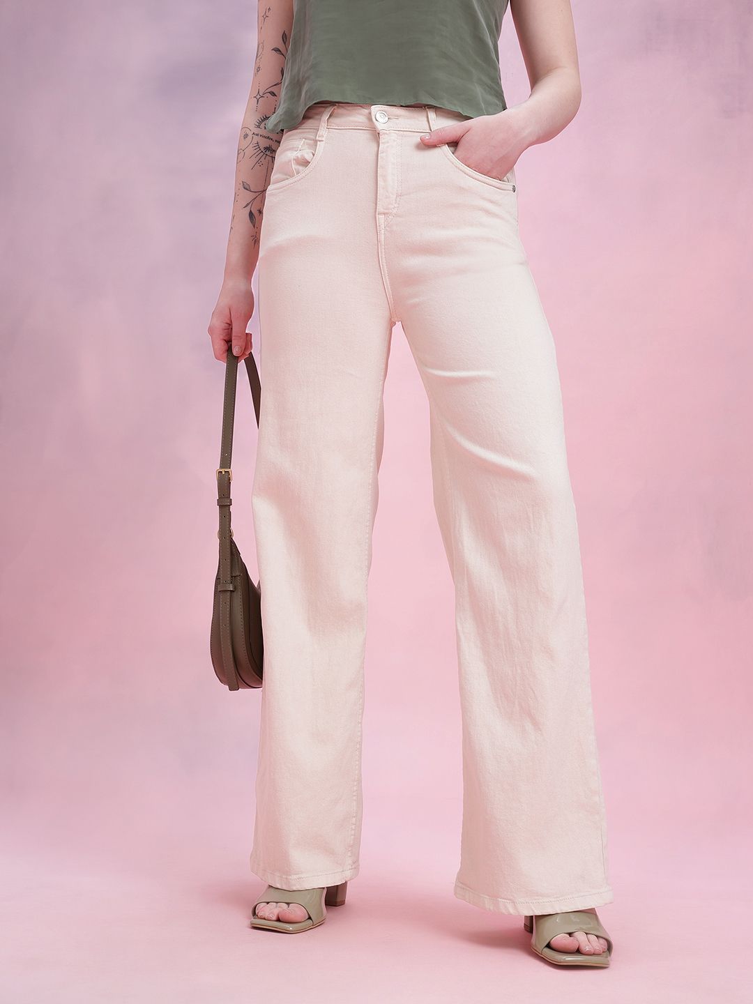 DressBerry Women Wide Leg Mid-Rise Stretchable Jeans