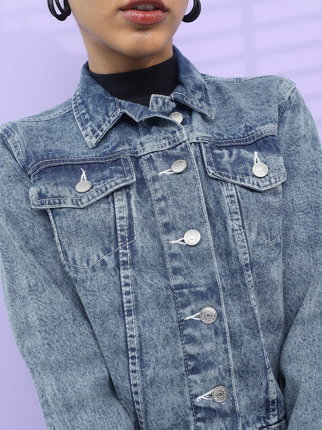 Tokyo Talkies Women Blue Solid Denim Jacket