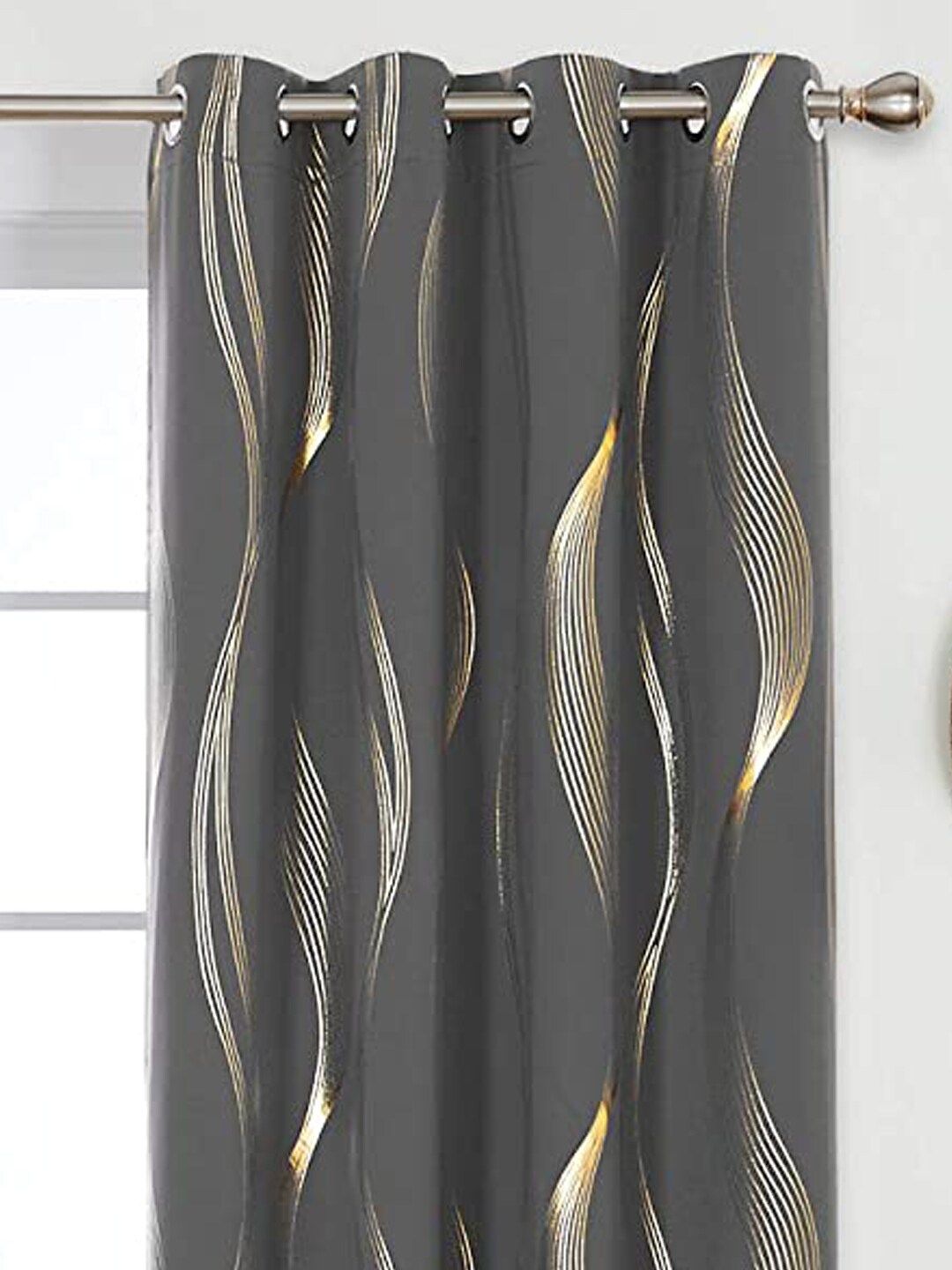 URBAN SPACE Gold Foil Grey & Gold-Toned Printed Black Out Door Curtain