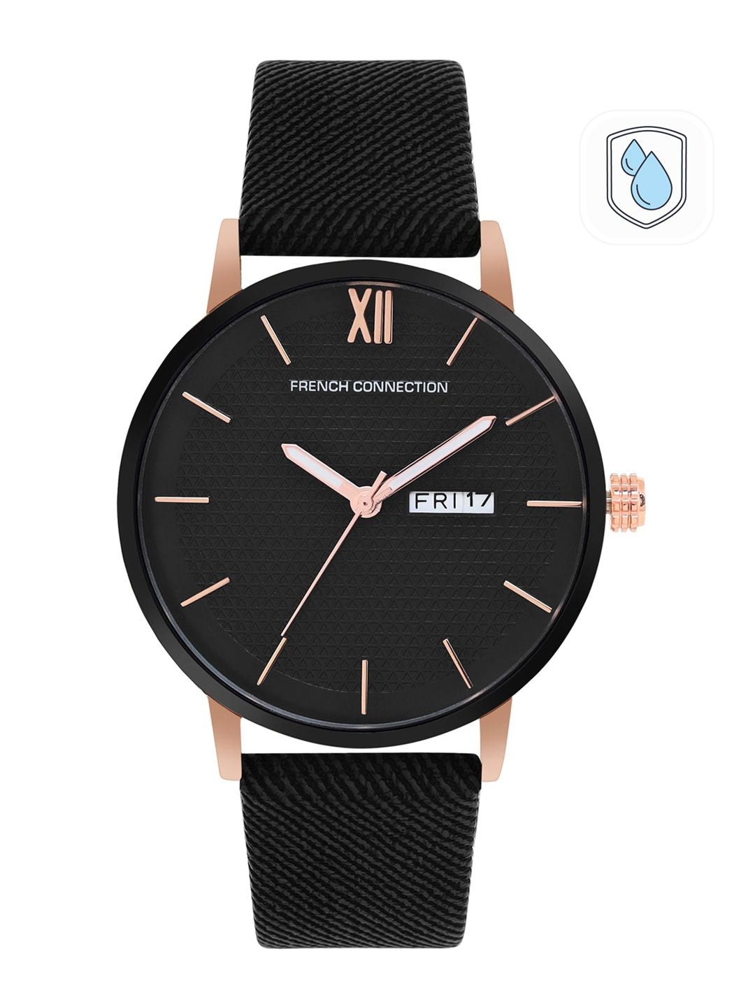 French Connection Men Black Printed Dial & Black Leather Straps Analogue Watch FCN00034B