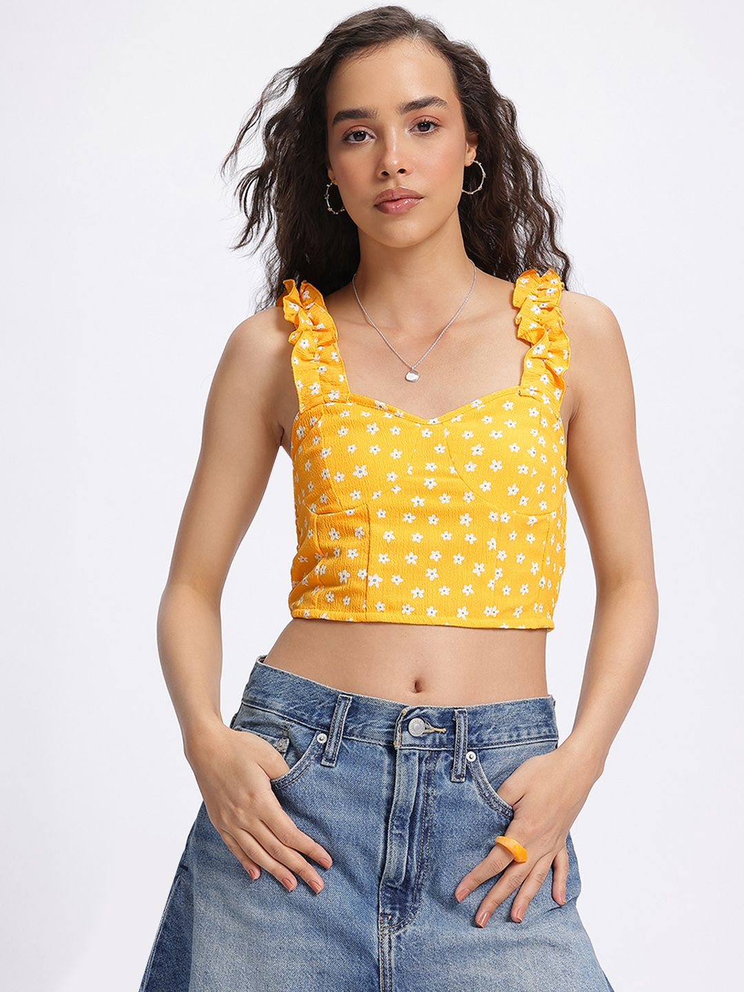 DressBerry Fresh Vibe Printed Smocked Fitted Crop Top