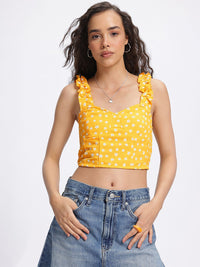DressBerry Fresh Vibe Printed Smocked Fitted Crop Top