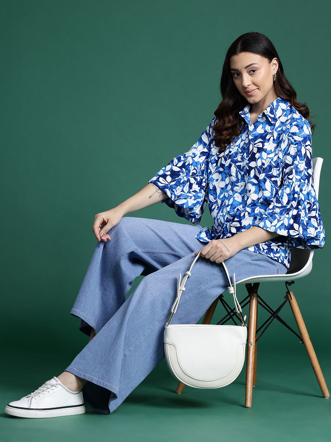 DressBerry Floral Opaque Printed Bell Sleeves Casual Shirt