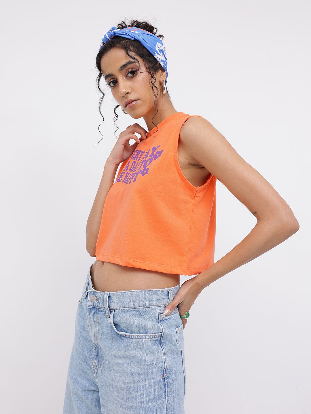 DressBerry Cheerful Chic Printed Sleeveless Crop T-shirt