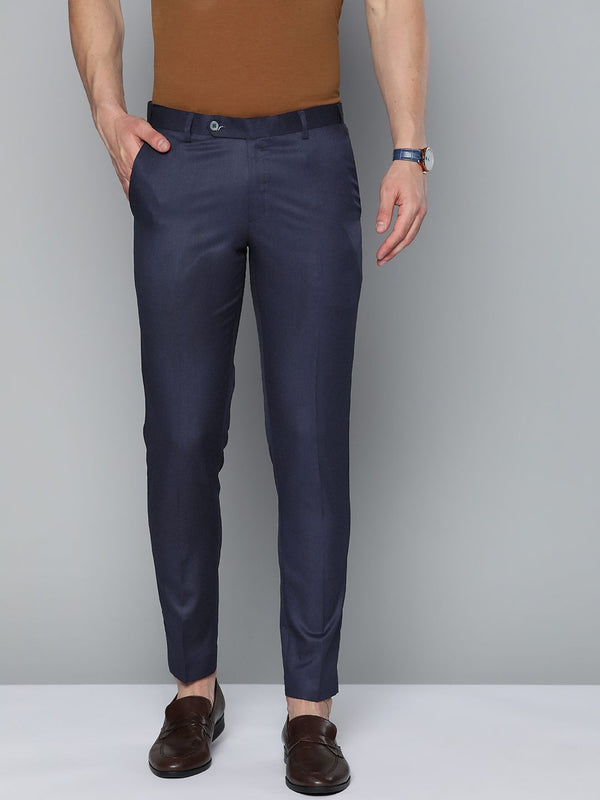 DENNISON Men Blue Smart Tapered Fit Easy Wash Trousers