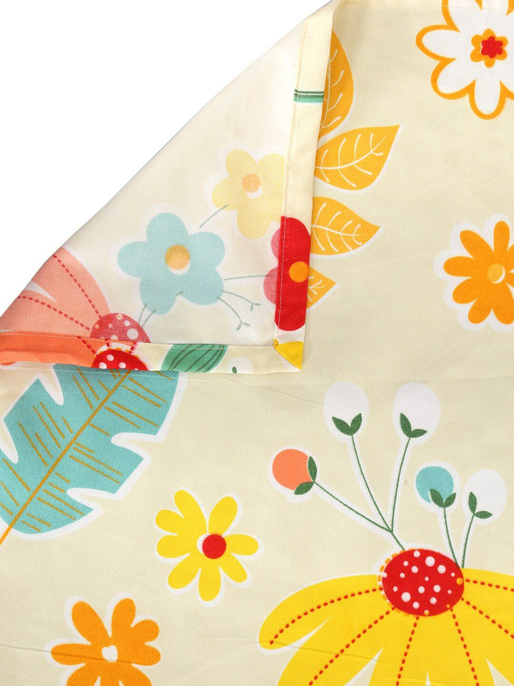 KLOTTHE Yellow Floral Cotton 210 TC King Fine 2 Cadar dengan 4 Sarung Bantal-98 x 87 inci
