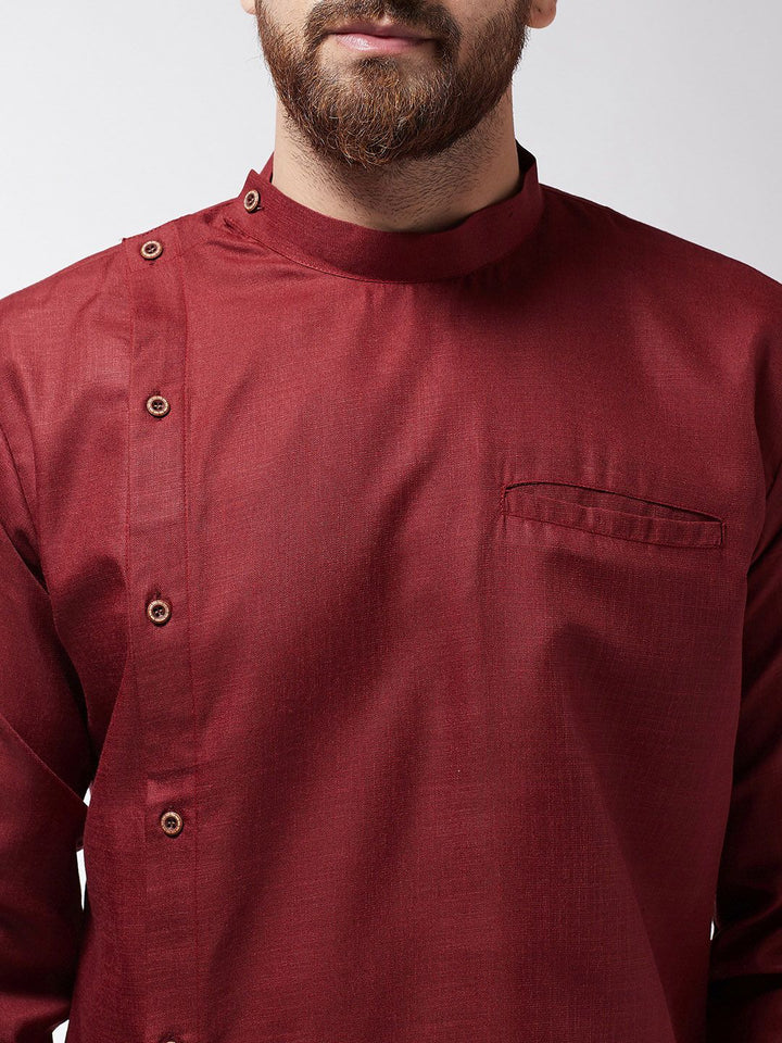 SOJANYA Men Maroon Solid Straight Kurta