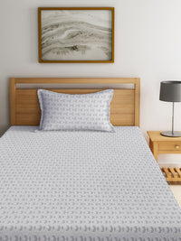 KLOTTHE Grey Geometric Cotton 300 TC Single Fine Bedsheet with a Pillow Cover-87 x 59 inches