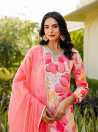 KALINI Floral Printed Regular Cotton Blend Kurta with Trousers With Dupatta