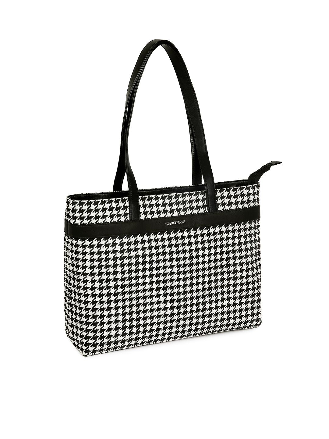 Berrylush Black & White Printed Structured Laptop Handheld Bag