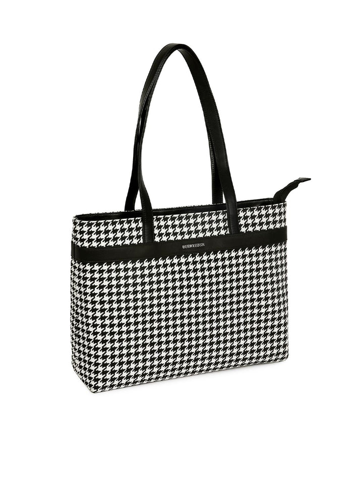 Berrylush Black & White Printed Structured Laptop Handheld Bag