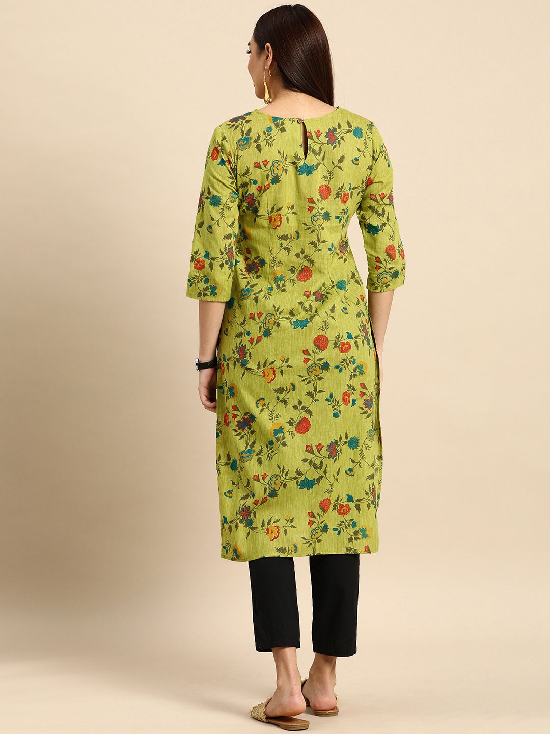 Anouk Women Green & Red Floral Printed Pure Cotton Kurta
