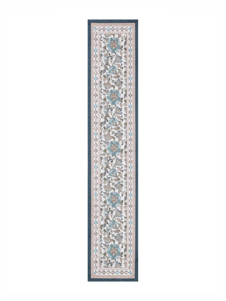 HOSTA HOMES White & Grey Floral Printed Velvet Table Runner