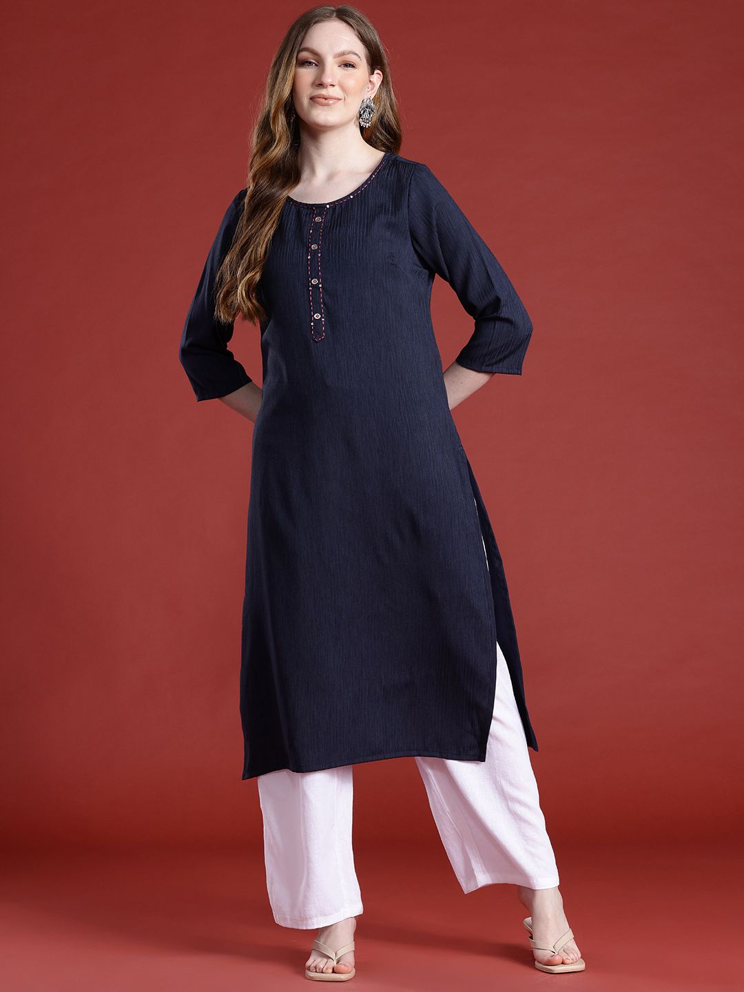 Anouk Sequins & Thread Work Straight Kurta