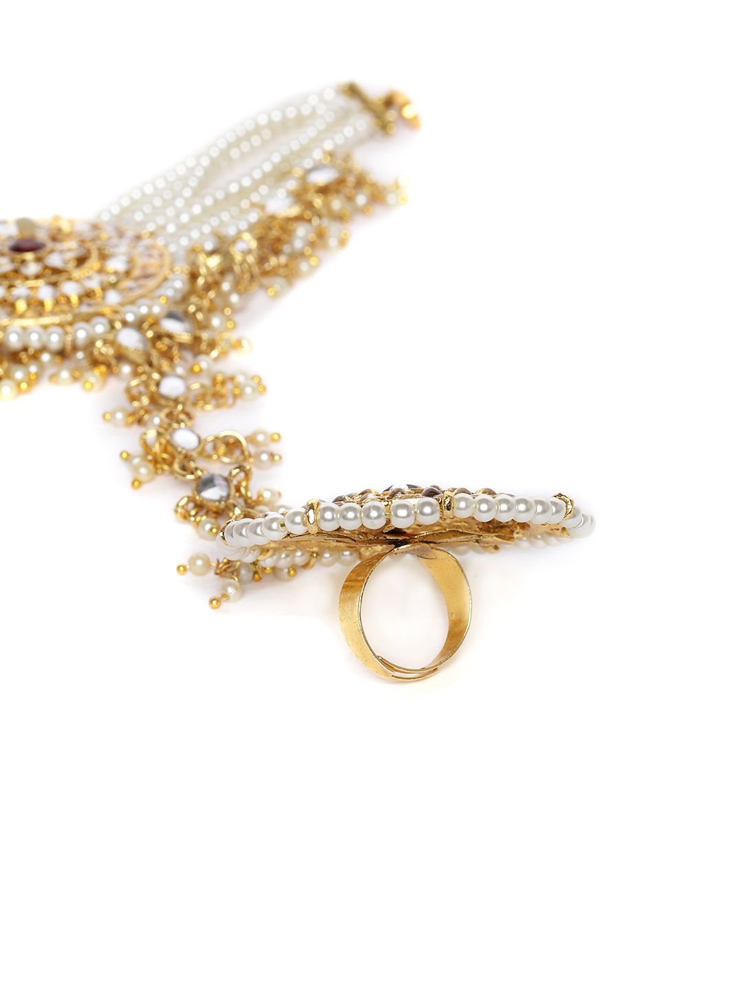 Zaveri Mutiara Berton Emas &amp; Putih Kundan &amp; Gelang Cincin Bertampal Mutiara