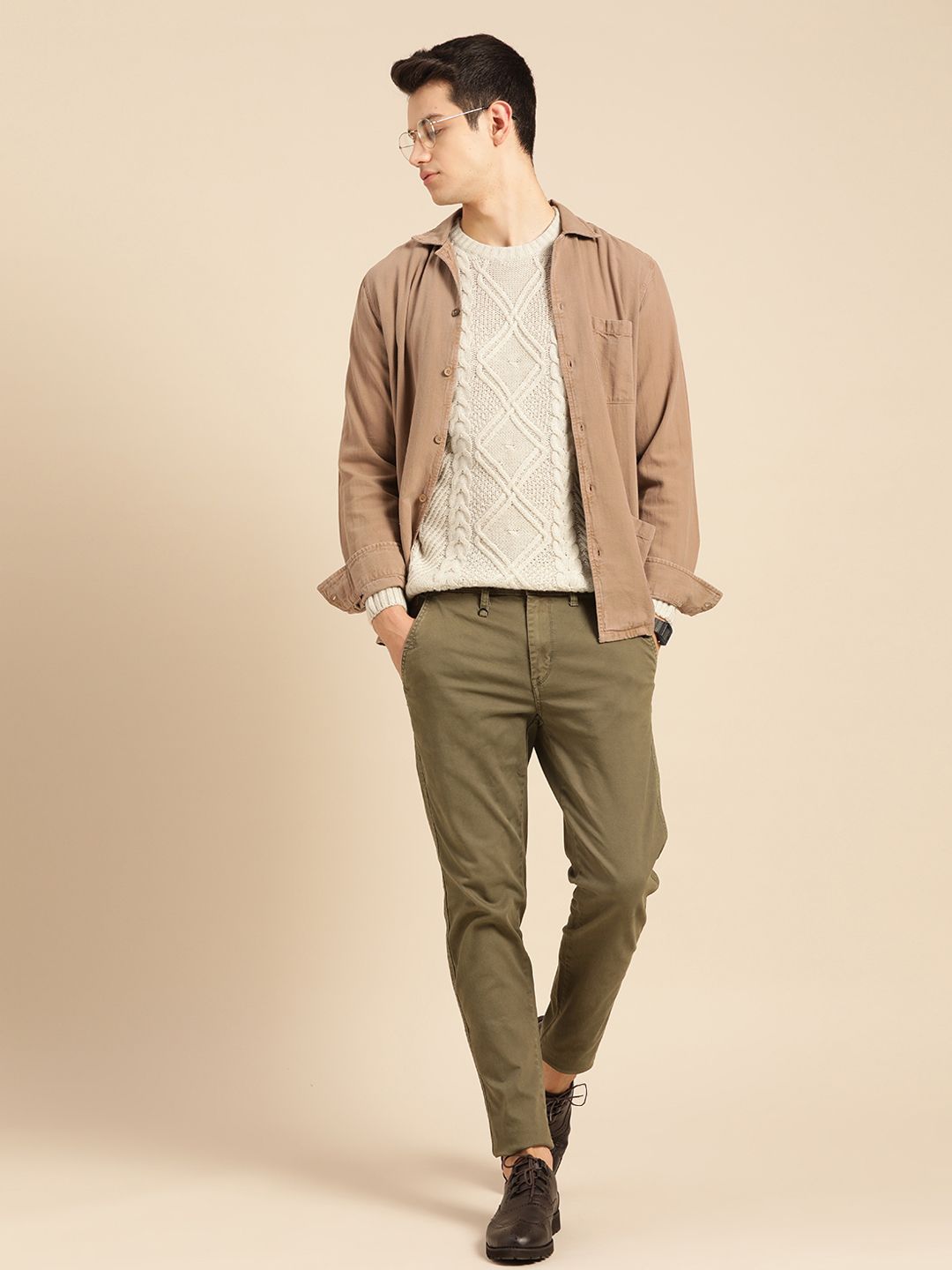 Mr Bowerbird Men Off-White Tailored Fit Cable Knit Pullover