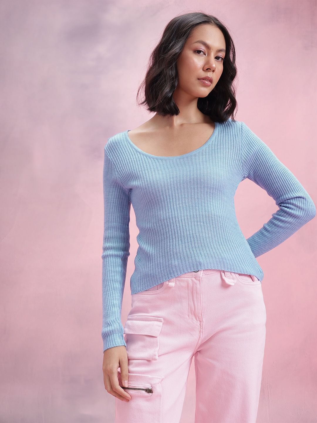 DressBerry Ribbed Scoop Neck Pullover