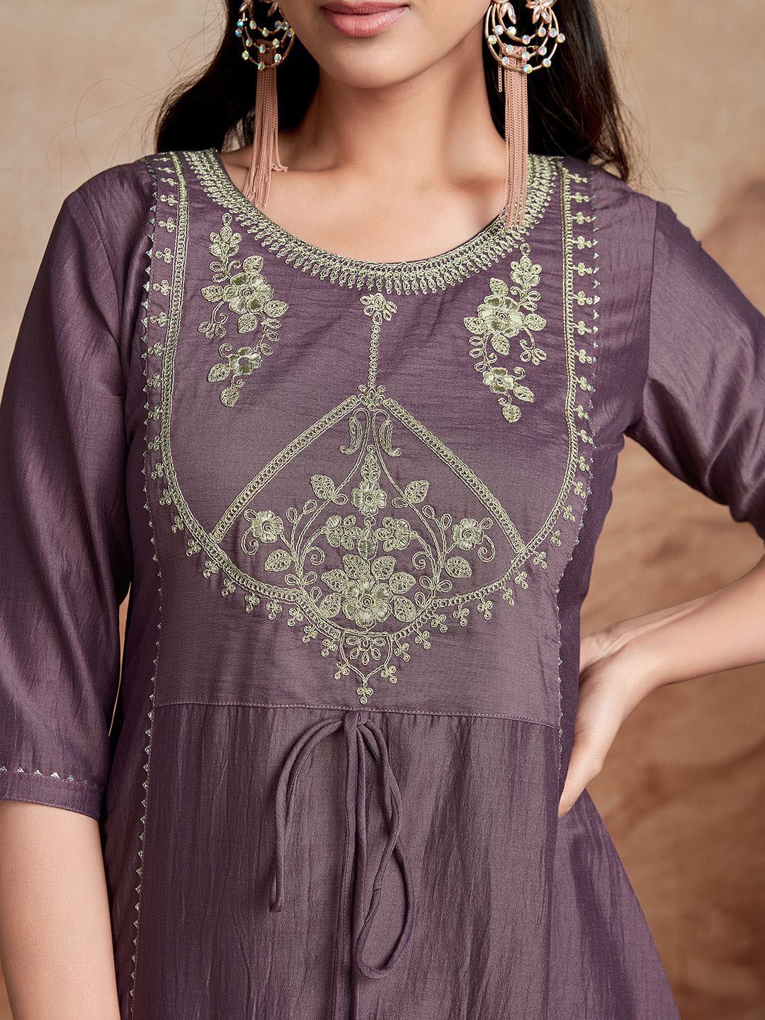 KALINI Ethnic Motifs Yoke Design Regular Gotta Patti Kurta With Palazzos & Dupatta