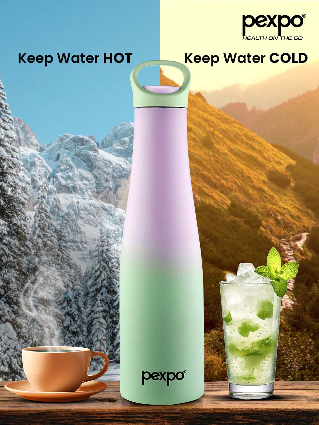 Pexpo Green MOROCCO-ISI Certified Thermosteel Hot & Cold Flask Water Bottle 620ml