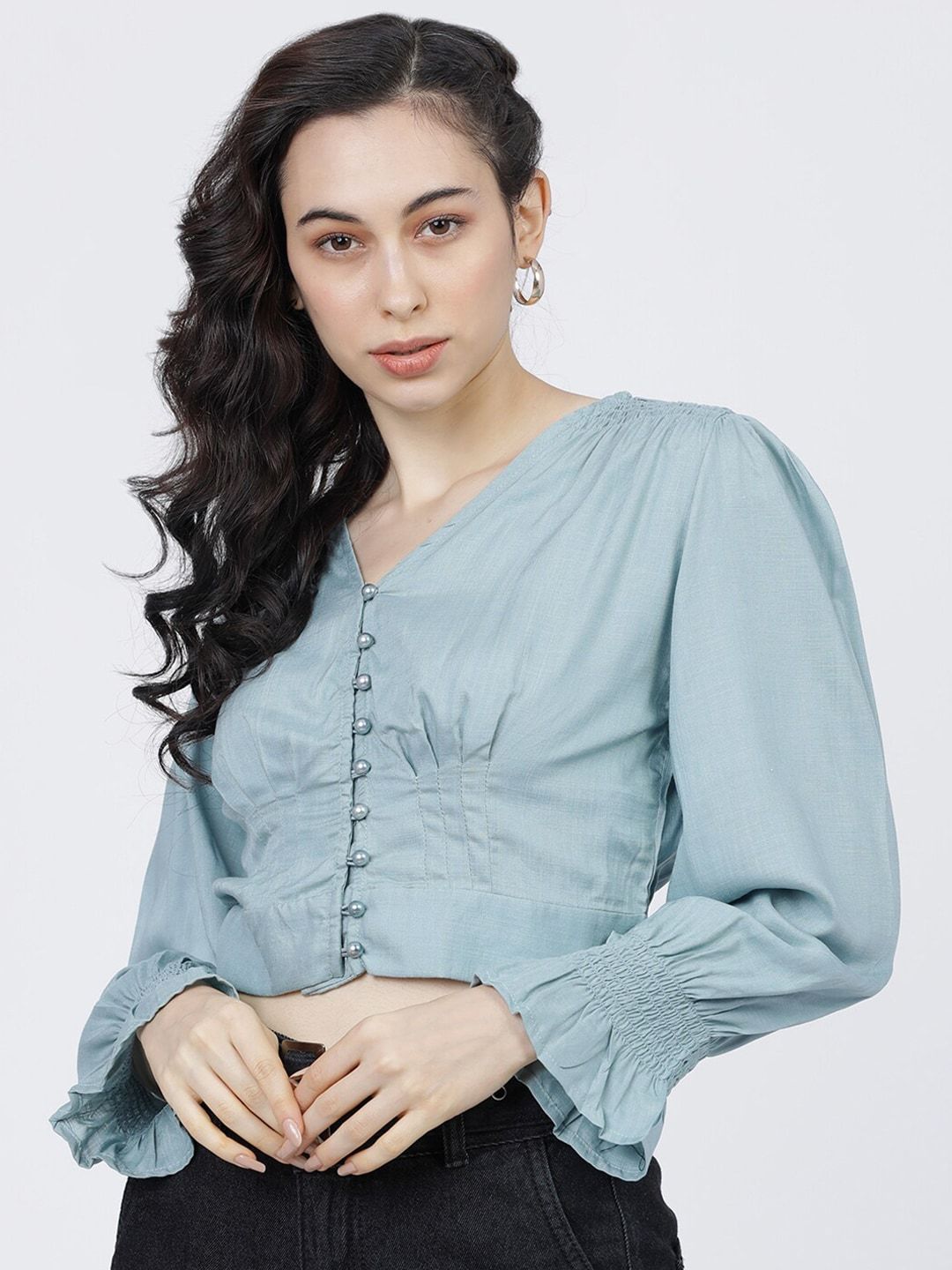Tokyo Talkies Blue Regular Crop Top